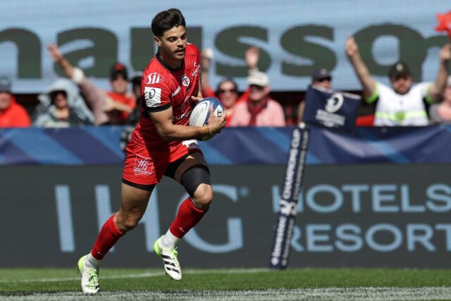 Romain Ntamack fgoing over for a try against Exeter in the Champions Cup quarter-finals in