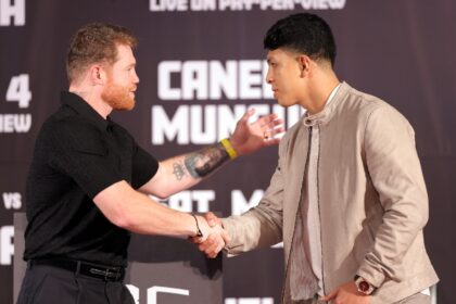 Saul "Canelo" Alvarez (left) puts his undisputed super middleweight crown on the line agai
