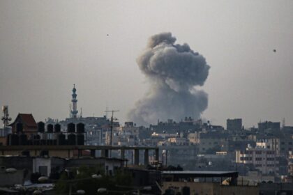 Smoke billows over eastern Rafah in the southern Gaza Strip during Israeli bombardment