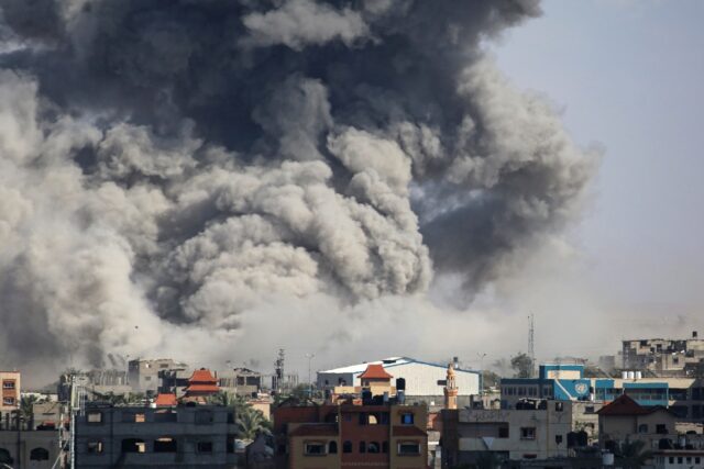 Smoke billows following Israeli bombardment in Rafah, after an evacuation order was issued