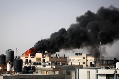 Smoke rises from a fire after Israeli bombardment in Rafah, whose eastern sector Israeli t