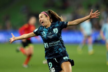 Sydney FC's Shea Connors celebrates after scoring the winning goal in the A-League women's