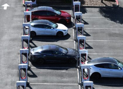 A Tesla Supercharger station in Petaluma, California