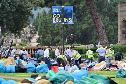 UCLA moved classes online after a large police contingent forcibly cleared a sprawling enc