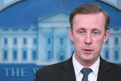 US National Security Advisor Jake Sullivan speaks during the daily briefing in the Brady B