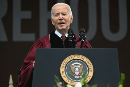 US President Joe Biden delivers a commencement address during Morehouse College's graduati