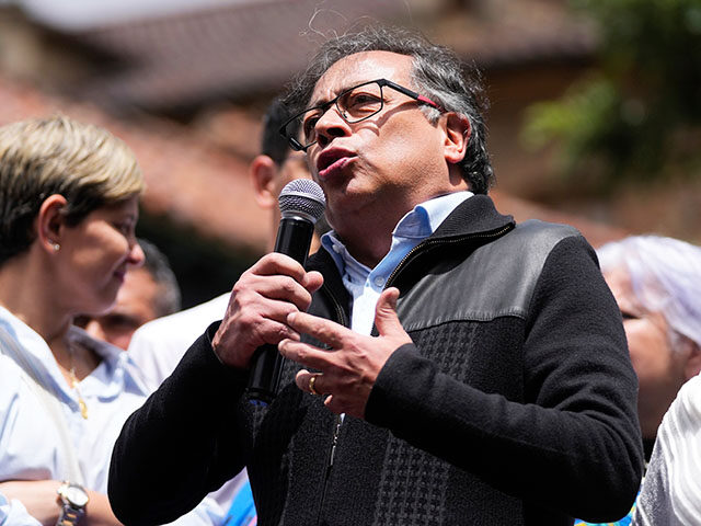 Colombia's President Gustavo Petro speaks to supporters during a rally, as his government