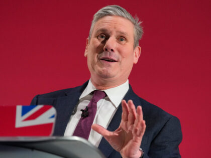 Keir Starmer, Leader of Britain's opposition Labour Party delivers a speech at a business