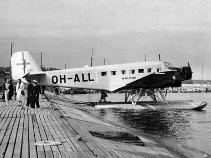 The Junkers Ju 52 aircraft "Kaleva" by the Finnish airline Aero is parked at the