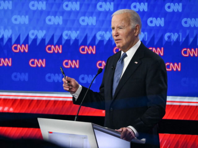 US President Joe Biden speaks as he participates in the first presidential debate of the 2