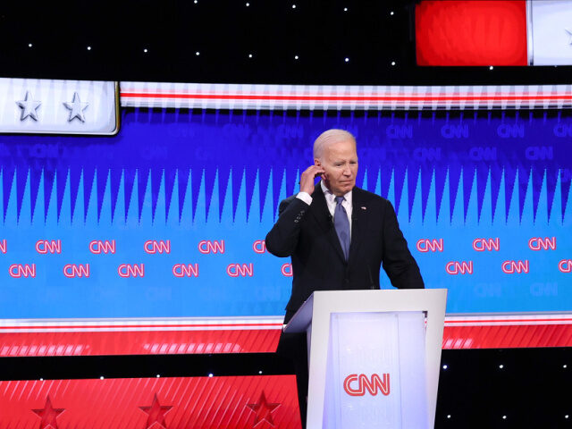 ATLANTA, GEORGIA - JUNE 27: U.S. President Joe Biden (R) and Republican presidential candi