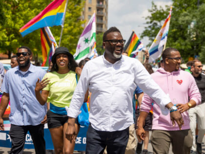Mayor Brandon Johnson marches in the 52nd annual Chicago Pride Parade on June 25, 2023, in