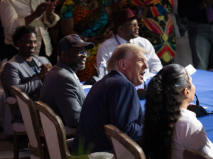 Republican presidential candidate former President Donald Trump joins community leaders fo