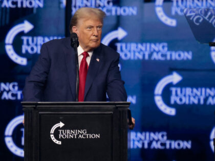 Former US President and Republican presidential candidate Donald Trump speaks during the &