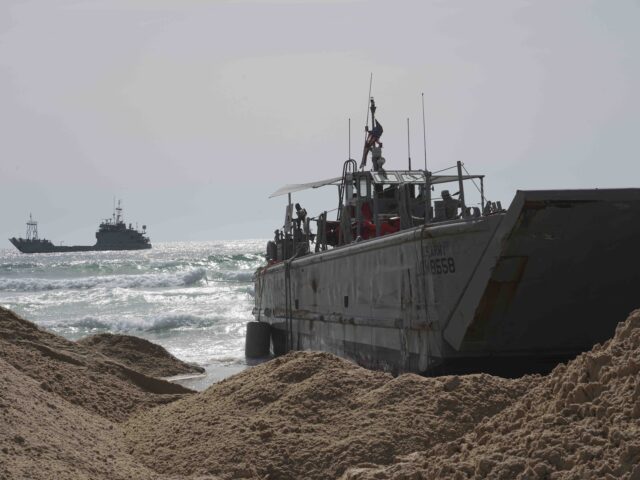 FILE - A U.S. Army landing craft is seen beached in Ashdod, May 26, 2024, after being swep