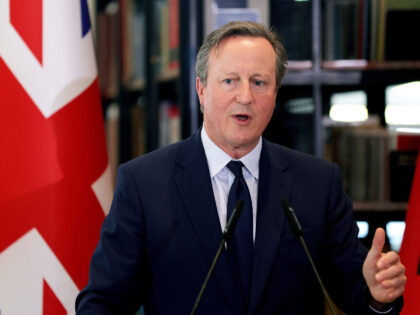 British Foreign Secretary David Cameron speaks during a joint press conference with Albani