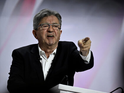 Founder of left-wing party La France Insoumise (LFI) Jean-Luc Melenchon speaks during a LF