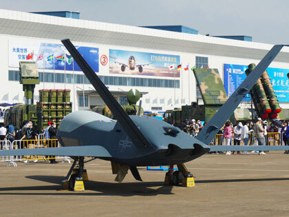 A WL-10 unmanned reconnaissance aircraft is being displayed at the 2022 Zhuhai Air Show in