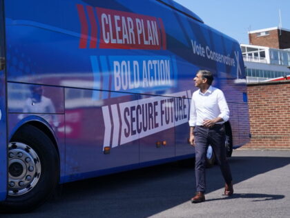Prime Minister Rishi Sunak at the launch of the Conservative campaign bus at Redcar Raceco