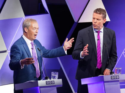 Reform UK leader Nigel Farage (left) and leader of Plaid Cymru Rhun ap Iorwerth take part