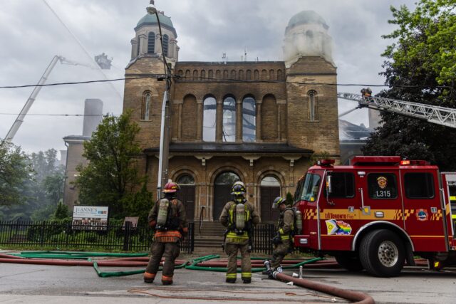 Toronto, ON - June 9: Historic St. Anne's Anglican Church devastated by a 4 alarm fire. (P