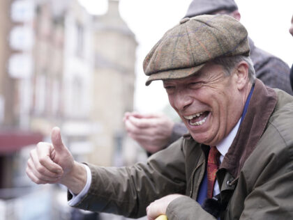 Reform UK leader Nigel Farage on the Reform UK campaign bus in Barnsley, South Yorkshire,