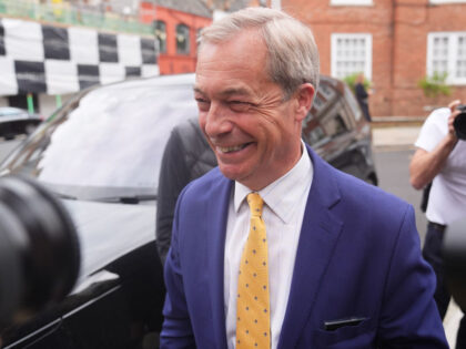 Reform UK leader Nigel Farage arrives at a fundraiser for Donald Trump, hosted by former N