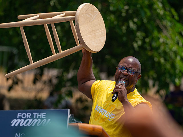 Rep. Jamaal Bowman (D-NY) speaks during a rally at St. Mary's Park on June 22, 2024 in the