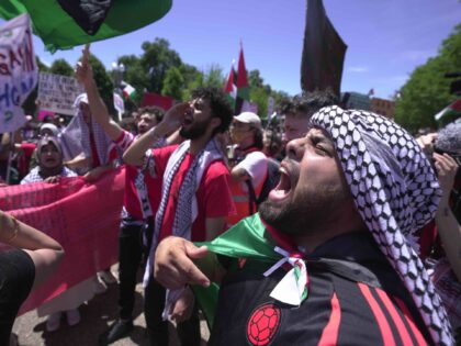 Pro-Palestinian protesters demonstrate in front of the White House in Washington, Saturday