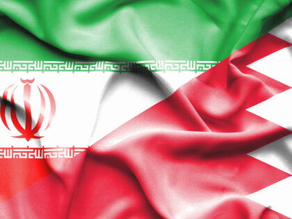 Waving flag of Bahrain and Iran - stock illustration