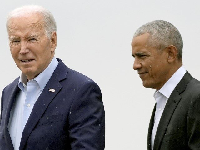 President Joe Biden, left, and former President Barack Obama arrive at John F. Kennedy Int