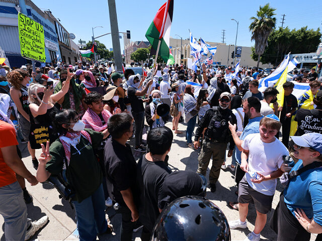 Supporters of Israel face off with pro-Palestinian protesters blocking access to the Adas