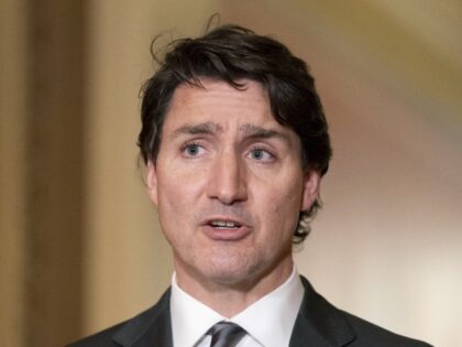 Canadian Prime Minister Justin Trudeau, speaks to the media while meeting with Speaker of
