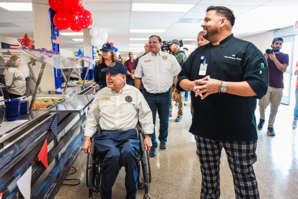 Texas Governor Greg Abbott tours the Mess Hall at FOB Eagle.  (Office of the Texas Governor)