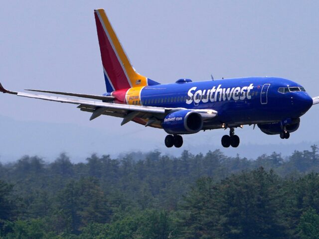 Southwest Airlines Boeing 737 approaches Manchester Boston Regional Airport, Friday, June