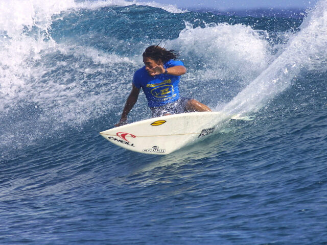 TAHITI, FRENCH POLYNESIA - MAY 4: Tamayo Perry of Hawaii in action during round three of t