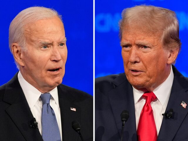 his combination of photos shows President Joe Biden, left, and Republican presidential can