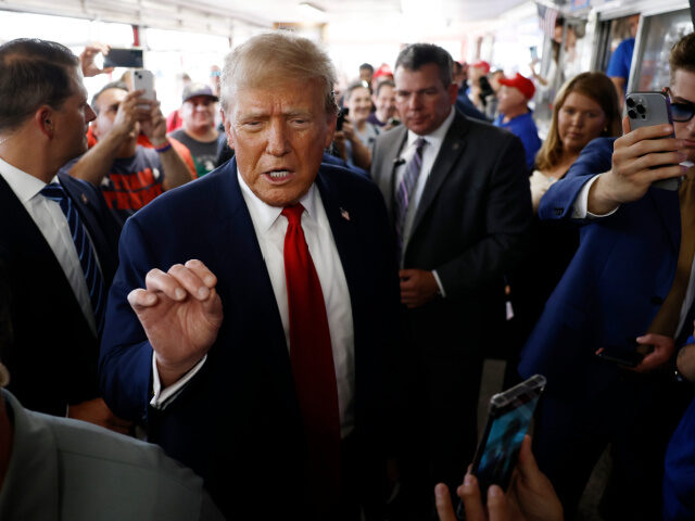 Republican presidential candidate, former U.S. President Donald Trump greets supporters at