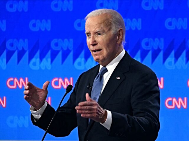 US President Joe Biden speaks as he participates in the first presidential debate of the 2