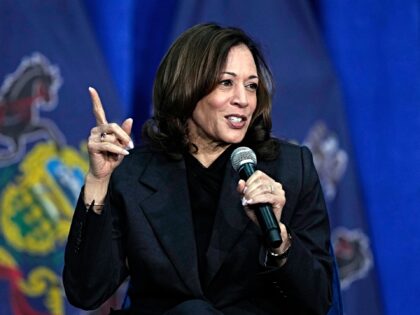 FILE - Vice President Kamala Harris speaks during a campaign event in Elkins Park, Pa., Ma