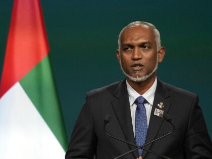 FILE - Maldives President Mohamed Muizzu speaks during a plenary session at the COP28 U.N.