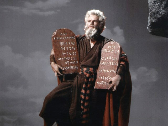 American actor Charlton Heston on the set of The Ten Commandments, directed by Cecil B. De