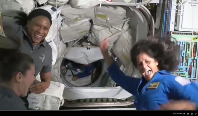 Astronaut Suni Williams, seen on the right, performed a short dance to celebrate her third