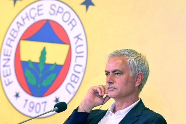 New coach of Turkish club Fenerbahce Jose Mourinho attends a press conference at the Sukru