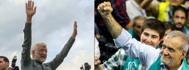 A combination of photos shows ultraconservative Saeed Jalili (L) and reformist Masoud Peze