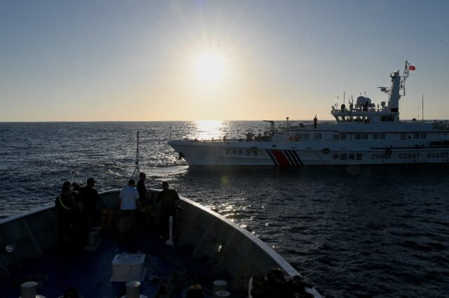 This file photo shows a China coast guard vessel. The Philippine military says its boats w