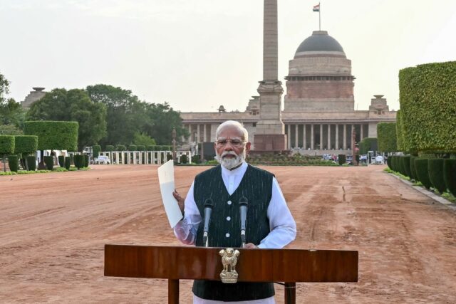 Prime Minister Narendra Modi takes his oath Sunday for a third term but with his BJP relia