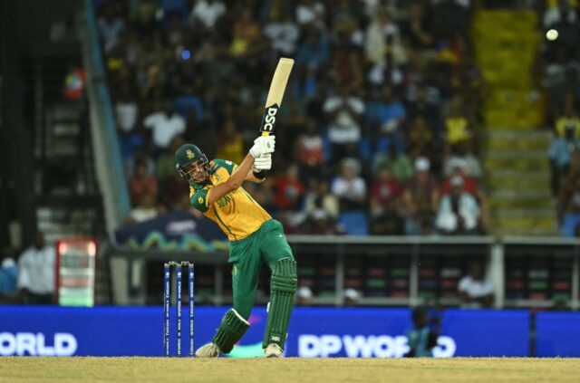 South Africa's Marco Jansen hits the winning six off the first ball of the final over in A