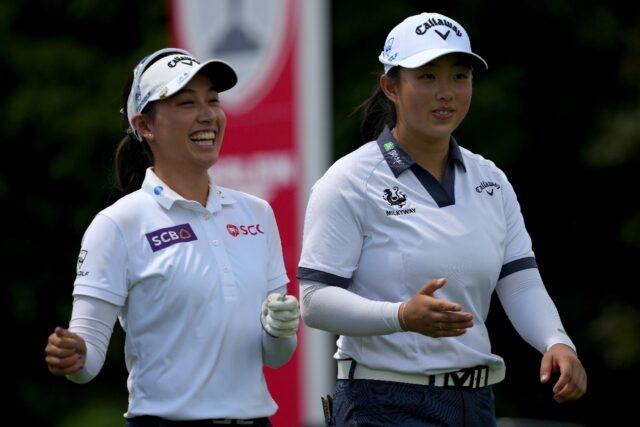 Thailand's Atthaya Thitikul, left, and China's Yin Ruoning, right, combined to shoot a six