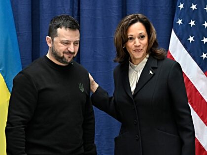 U.S. Vice President Kamala Harris, right, and Ukrainian President Volodymyr Zelenskyy, lef